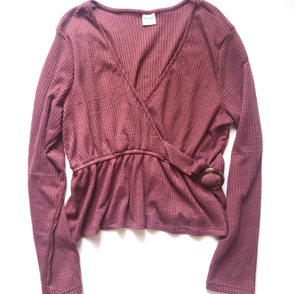 Dark mauve crop top with side belt